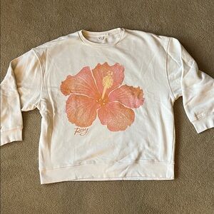 Roxy Cream Sweatshirt with Orange Hibiscus